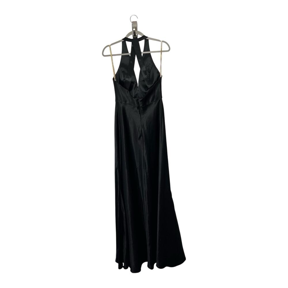 Jenny Woo Evening Gown Womens 8 Black Satin Halter Maxi Formal Dress Bridesmaid